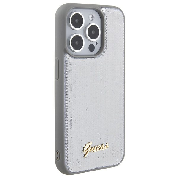 345968_oryg Guess case for iPhone 15 Pro 6,1" GUHCP15LPSFDGSS silver HC Sequin Script Metal