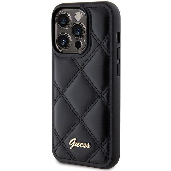 346268_oryg Guess case for iPhone 15 Pro 6,1" GUHCP15LPSQSQSK black HC PU Quilted Metal Logo