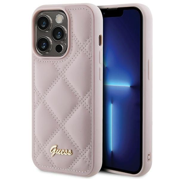 346291_oryg Guess case for iPhone 15 Pro 6,1" GUHCP15LPSQSQSP pink HC PU Quilted Metal Logo