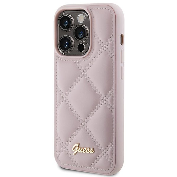 346292_oryg Guess case for iPhone 15 Pro 6,1" GUHCP15LPSQSQSP pink HC PU Quilted Metal Logo