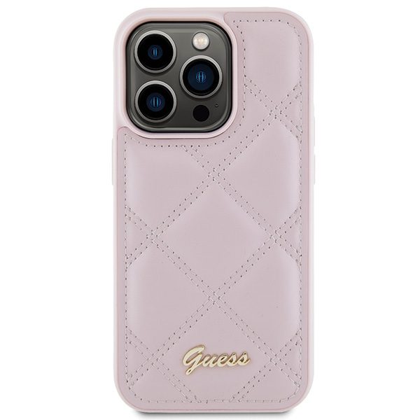 346293_oryg Guess case for iPhone 15 Pro 6,1" GUHCP15LPSQSQSP pink HC PU Quilted Metal Logo