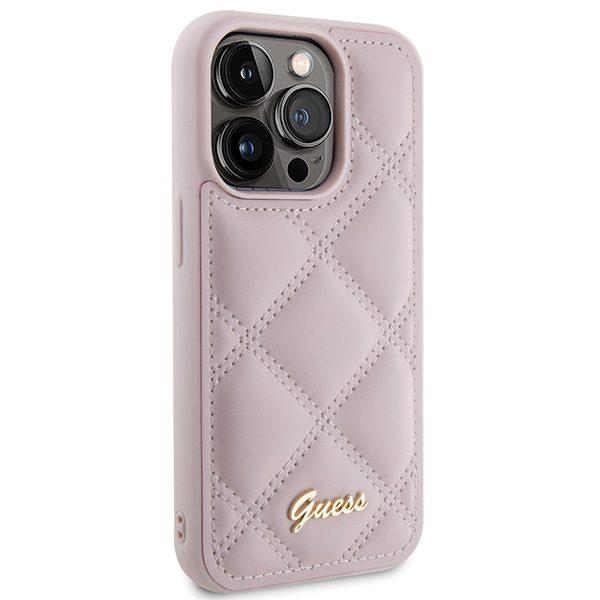 346294_oryg Guess case for iPhone 15 Pro 6,1" GUHCP15LPSQSQSP pink HC PU Quilted Metal Logo