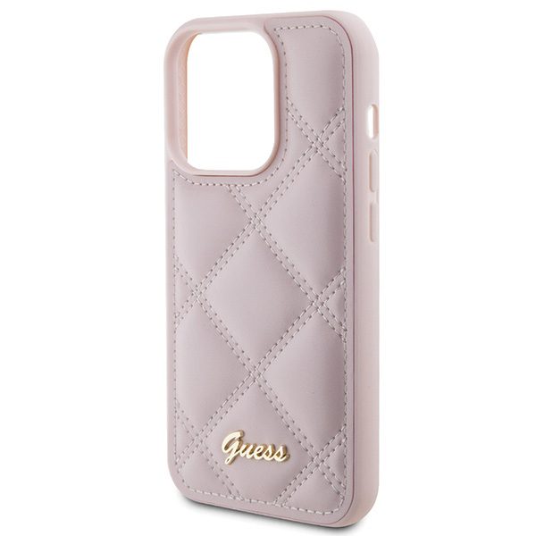 346296_oryg Guess case for iPhone 15 Pro 6,1" GUHCP15LPSQSQSP pink HC PU Quilted Metal Logo