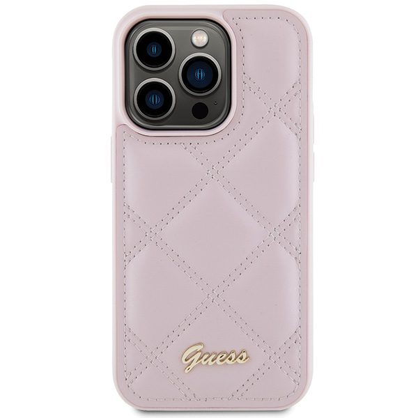 346301_oryg Guess case for iPhone 15 Pro Max 6,7" GUHCP15XPSQSQSP pink HC PU Quilted Metal Logo