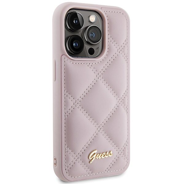 346302_oryg Guess case for iPhone 15 Pro Max 6,7" GUHCP15XPSQSQSP pink HC PU Quilted Metal Logo