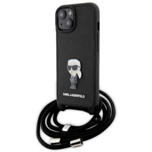 Karl Lagerfeld case for iPhone 15 6,1" KLHCP15SSASKNPSK black HC Saffiano Ikonik Metal Pin Monogram Crossbody