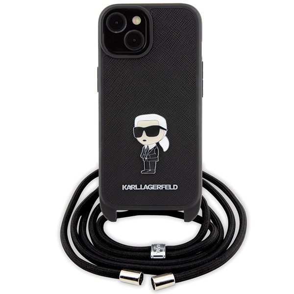 Karl Lagerfeld case for iPhone 15 6,1" KLHCP15SSASKNPSK black HC Saffiano Ikonik Metal Pin Monogram Crossbody