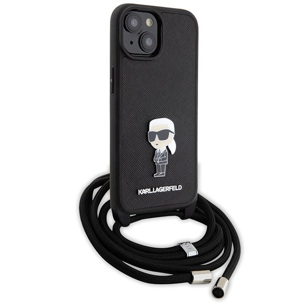 Karl Lagerfeld case for iPhone 15 6,1" KLHCP15SSASKNPSK black HC Saffiano Ikonik Metal Pin Monogram Crossbody