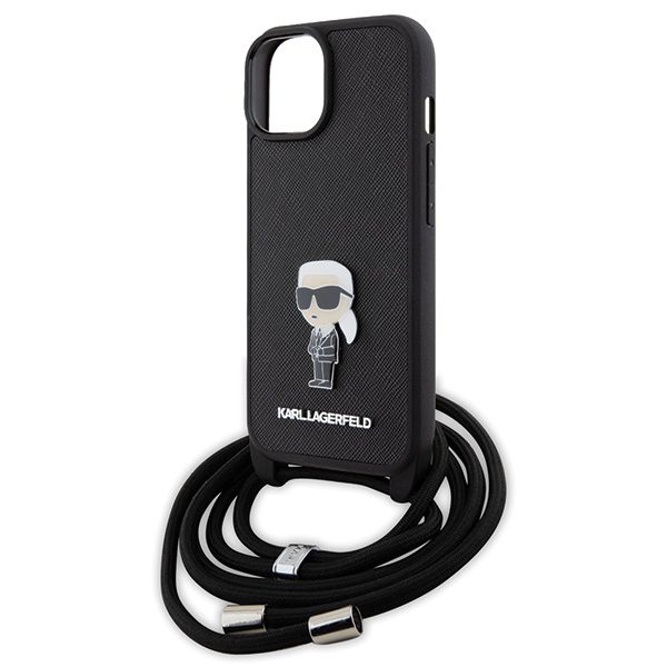 Karl Lagerfeld case for iPhone 15 6,1" KLHCP15SSASKNPSK black HC Saffiano Ikonik Metal Pin Monogram Crossbody