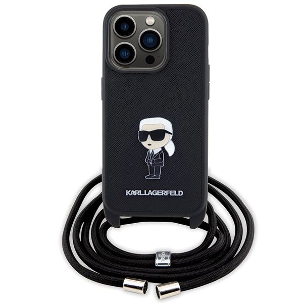 Karl Lagerfeld case for iPhone 15 Pro 6,1" KLHCP15LSASKNPSK black HC Saffiano Ikonik Metal Pin Monogram Crossbody