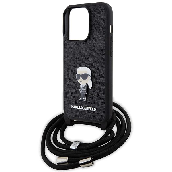 Karl Lagerfeld case for iPhone 15 Pro 6,1" KLHCP15LSASKNPSK black HC Saffiano Ikonik Metal Pin Monogram Crossbody
