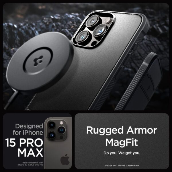 347116_oryg Spigen Rugged Armor Mag Magsafe case for iPhone 15 Pro Max 6,7" matte black