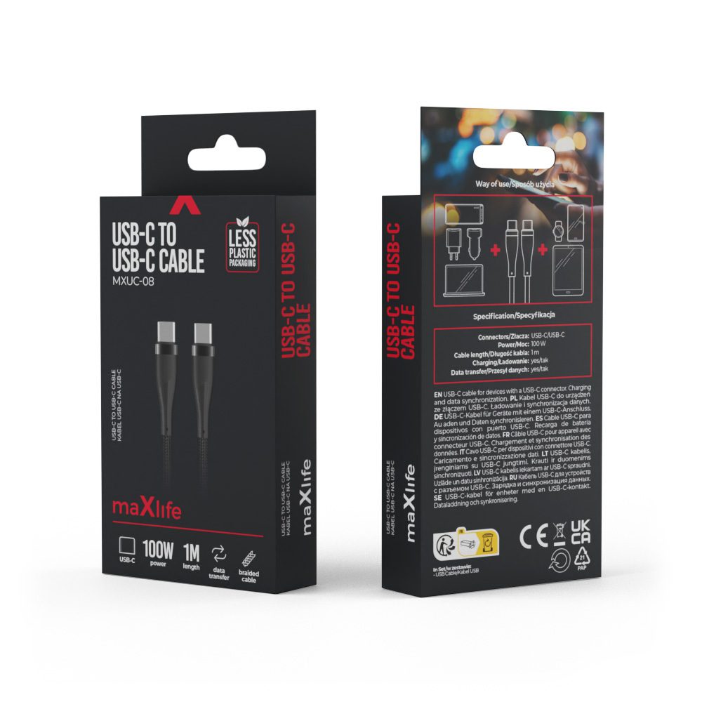 348479_oryg Maxlife MXUC-08 cable USB-C - USB-C 1,0 m 100W black nylon