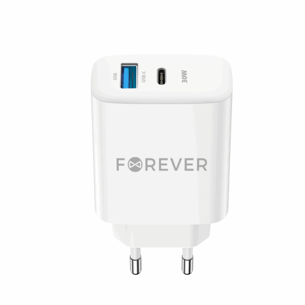 Forever TC-07-30AC PD QC charger 1x USB-C 1x USB 30W white