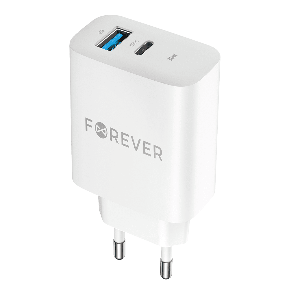 348860_oryg Forever TC-07-30AC PD QC charger 1x USB-C 1x USB 30W white