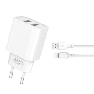 XO wall charger CE02C 2x USB 2,1A white + USB-C cable