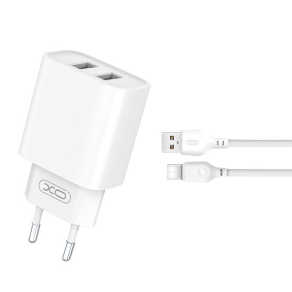 348901_oryg XO wall charger CE02C 2x USB 2,1A white + USB-C cable