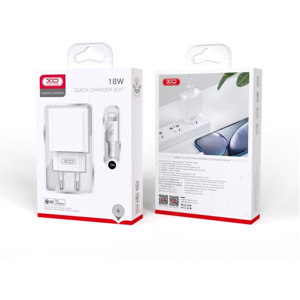 348920_oryg XO wall charger CE02D QC 3.0 18W 1x USB white + USB-C cable
