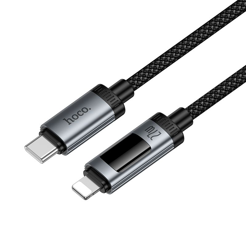 Data Cable with digital display USB C to Lightning Hoco PD 27W 1,2 m U148 black