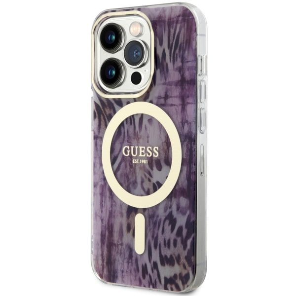 Compressed by jpeg-recompress Guess case for iPhone 14 Pro Max 6,7" GUHMP14XHLEOPWP pink hard case Leopard MagSafe