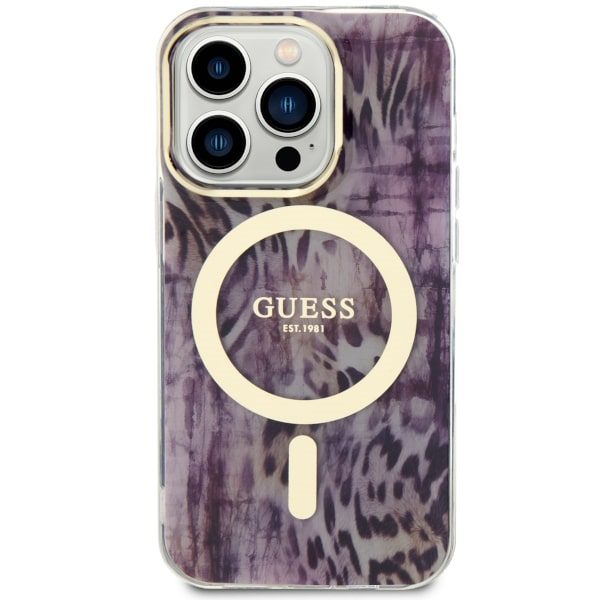 Compressed by jpeg-recompress Guess case for iPhone 14 Pro Max 6,7" GUHMP14XHLEOPWP pink hard case Leopard MagSafe