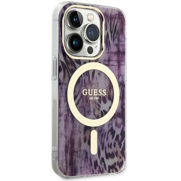 Compressed by jpeg-recompress Guess case for iPhone 14 Pro Max 6,7" GUHMP14XHLEOPWP pink hard case Leopard MagSafe