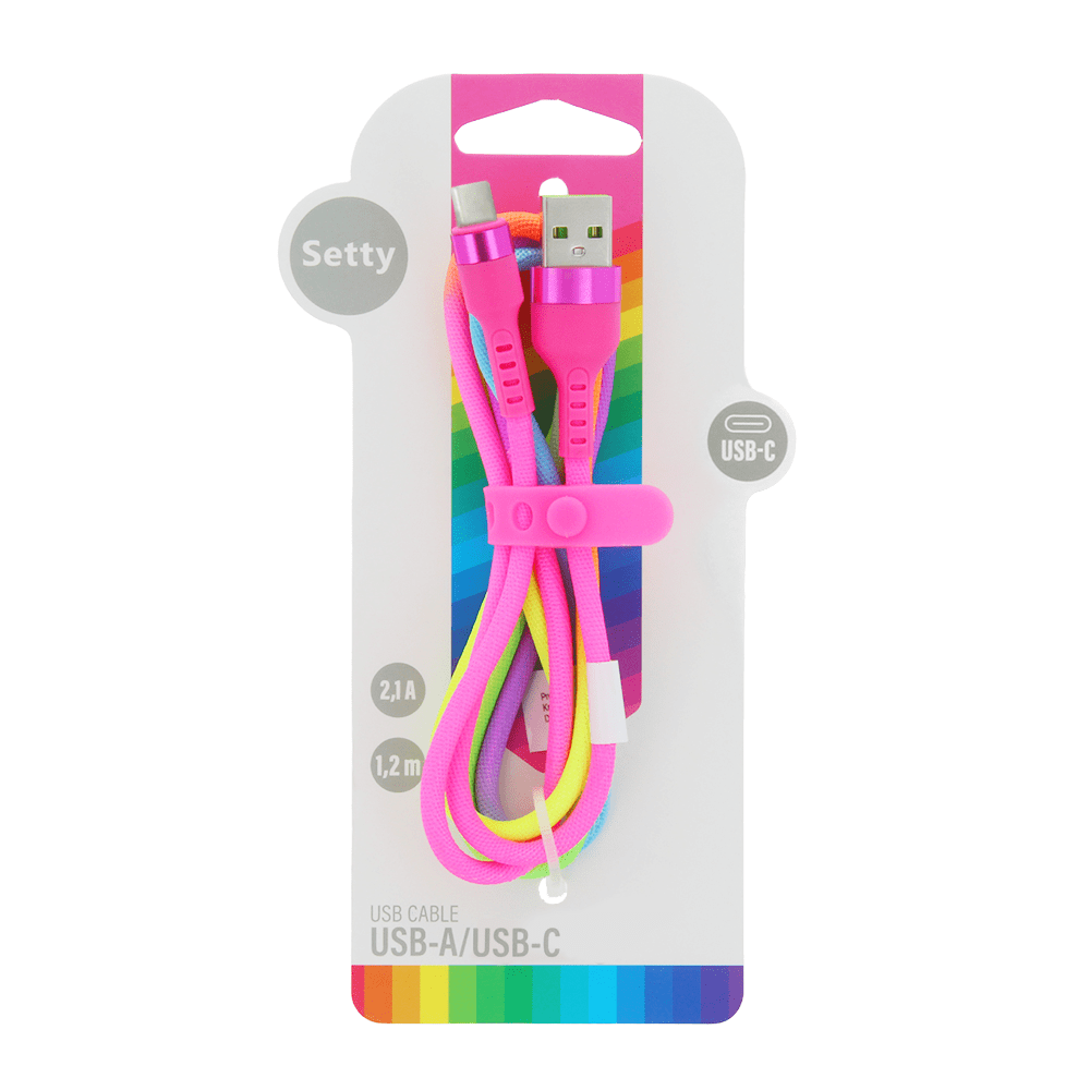 351099_oryg Setty USB - USB-C cable 1,2 m 2,1A KNA-C-1.22.113 rainbow