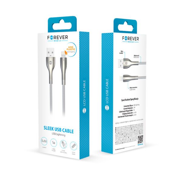 Forever Sleek cable USB - Lightning 1,0 m 2.4A white