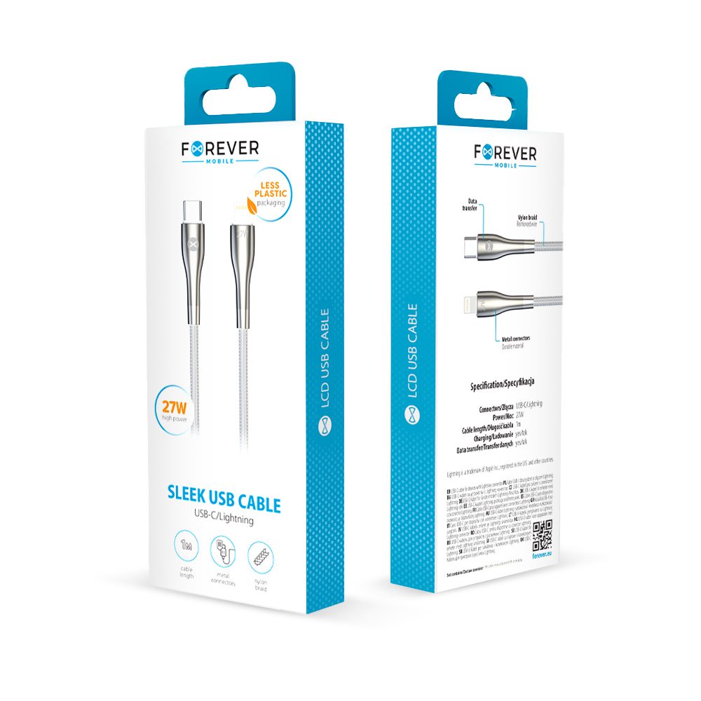 352264_oryg Forever Sleek cable USB-C - Lightning 1,0 m 27W white