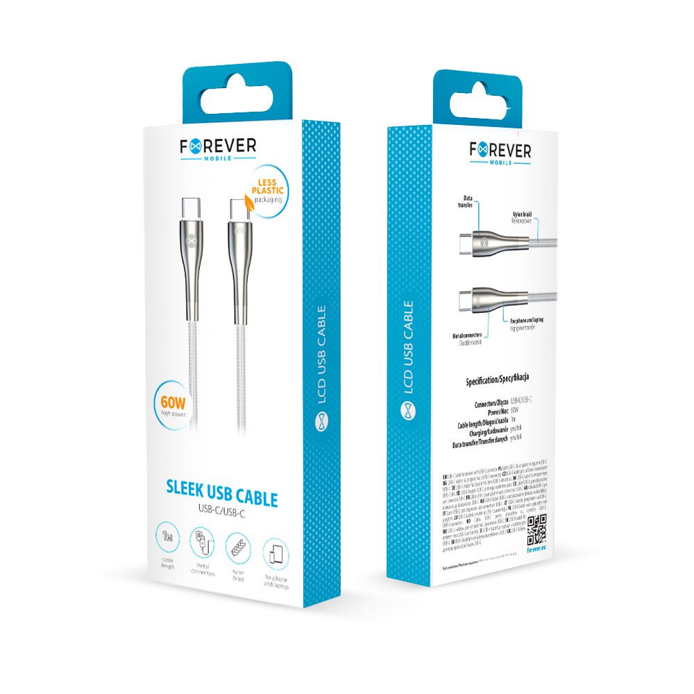 352265_oryg Forever Sleek cable USB-C - USB-C 1,0 m 60W white