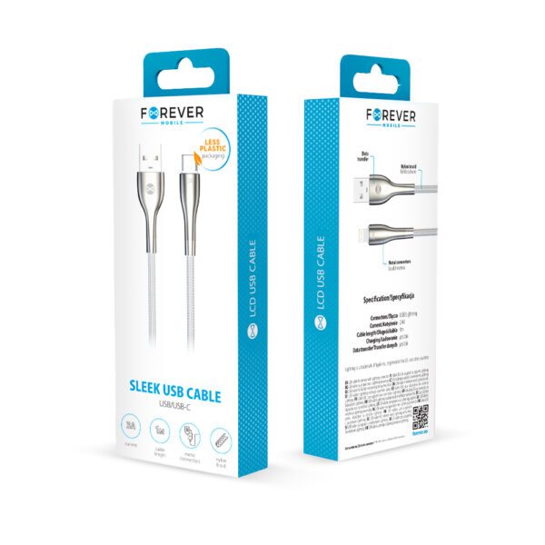 Forever Sleek cable USB - USB-C 1,0 m 3A white