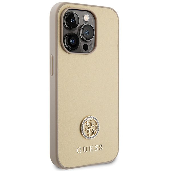 354724_oryg Guess case for iPhone 15 Pro 6,1" GUHCP15LPS4DGPD gold HC PU 4G Metal Logo Strass
