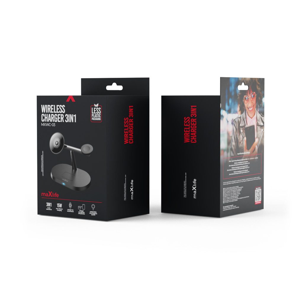 Maxlife MXWC-03 magnetic wireless charger 15W black 3in1