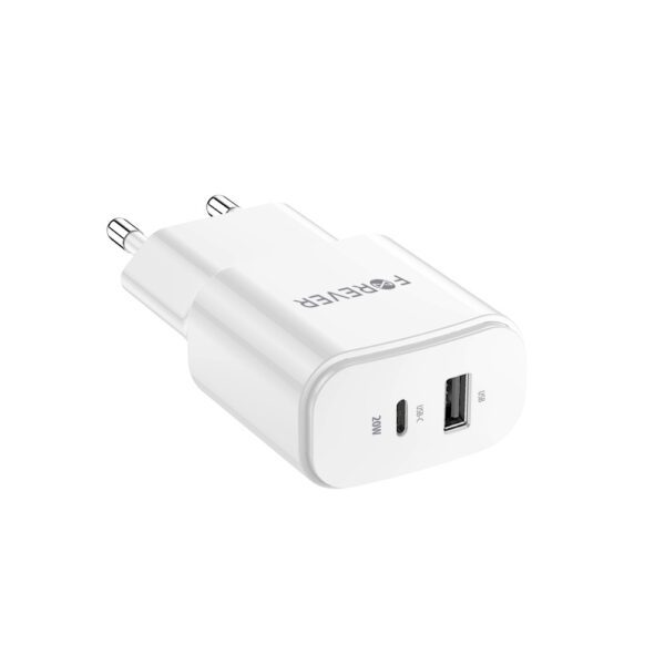 Forever TC-01-20AC PD QC charger 1x USB-C 1x USB 20W white