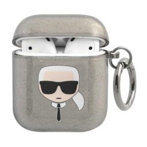 Karl Lagerfeld case for Airpods 1/2 KLA2UKHGK cover black Glitter Karl`s Head