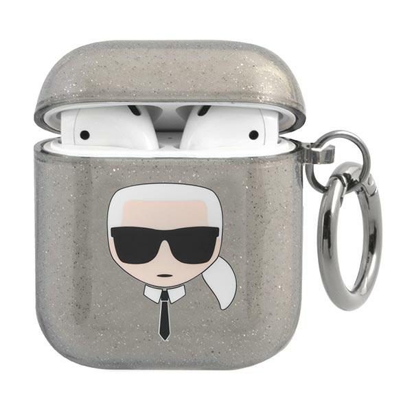 Karl Lagerfeld case for Airpods 1/2 KLA2UKHGK cover black Glitter Karl`s Head