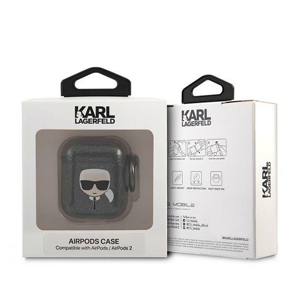 Karl Lagerfeld case for Airpods 1/2 KLA2UKHGK cover black Glitter Karl`s Head