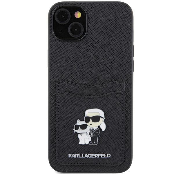 Karl Lagerfeld case for iPhone 15 6,1" KLHCP15SSAPKCNPK black hardcase Saffiano Cardslot Karl&Choupette Metal Pin