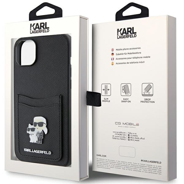 Karl Lagerfeld case for iPhone 15 6,1" KLHCP15SSAPKCNPK black hardcase Saffiano Cardslot Karl&Choupette Metal Pin