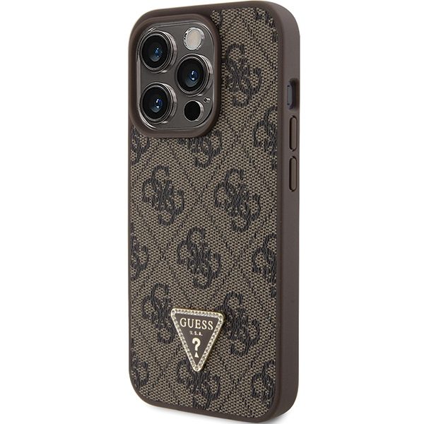 Guess case for iPhone 15 Pro 6,1" GUHCP15LP4TDPW brown hardcase Leather 4G Triangle Strass