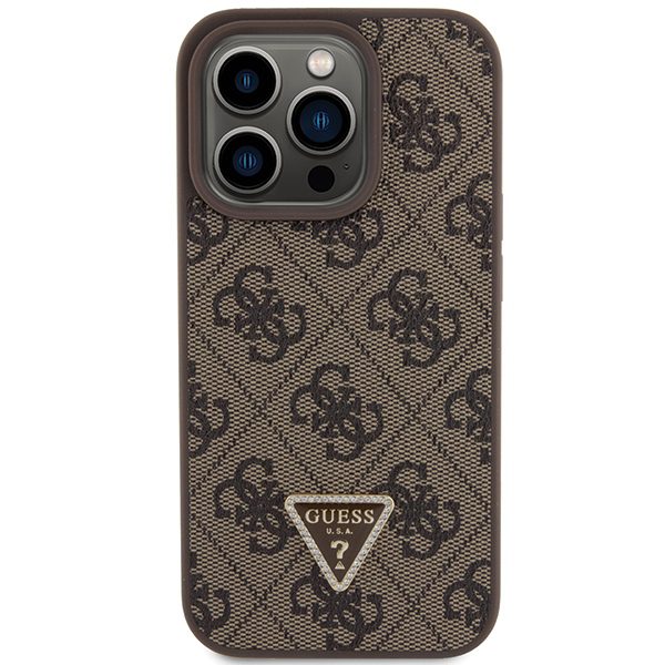 Guess case for iPhone 15 Pro 6,1" GUHCP15LP4TDPW brown hardcase Leather 4G Triangle Strass