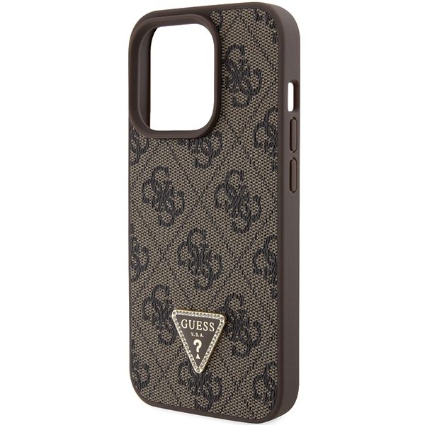 Guess case for iPhone 15 Pro 6,1" GUHCP15LP4TDPW brown hardcase Leather 4G Triangle Strass