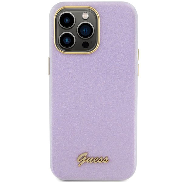 357920_oryg Guess case for iPhone 15 Pro Max 6,7" GUHCP15XPGMCSL lilac hardcase Glitter Glossy Script