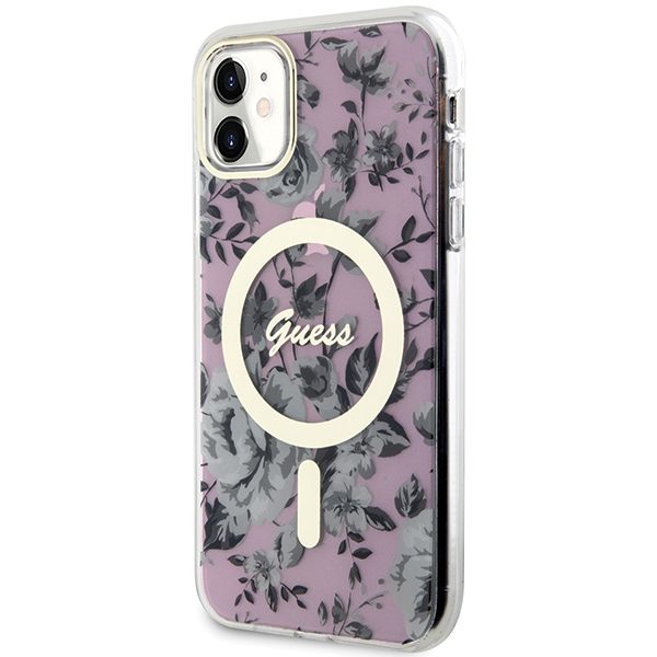 357943_oryg Guess case for iPhone 11 / XR 6.1" GUHMN61HCFWSP pink hardcase Flower MagSafe
