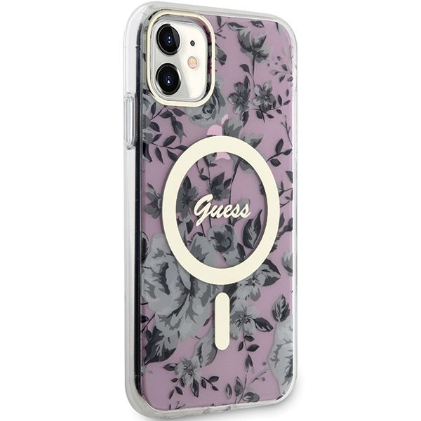 357945_oryg Guess case for iPhone 11 / XR 6.1" GUHMN61HCFWSP pink hardcase Flower MagSafe