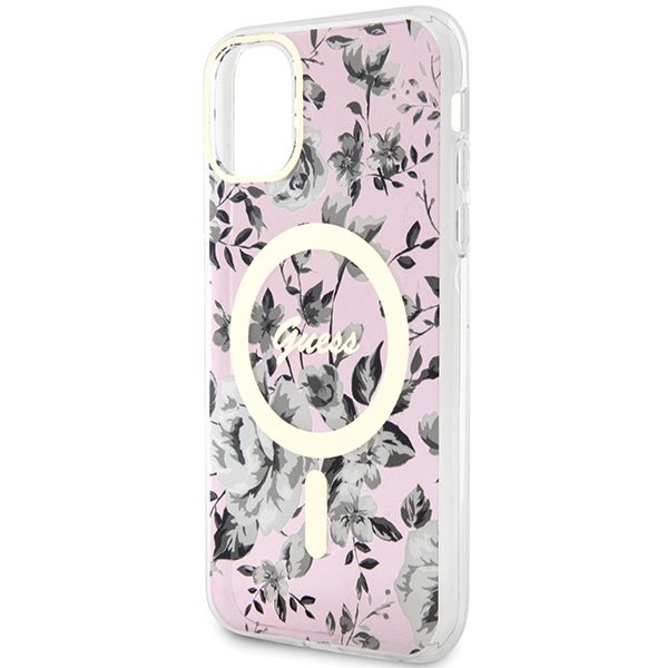 357947_oryg Guess case for iPhone 11 / XR 6.1" GUHMN61HCFWSP pink hardcase Flower MagSafe