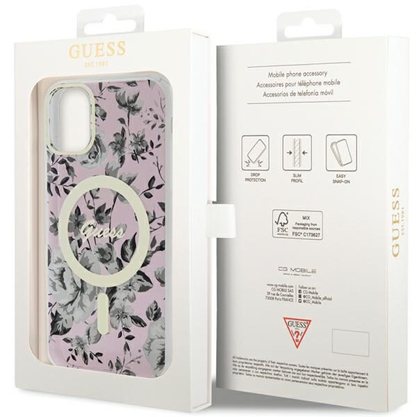 357949_oryg Guess case for iPhone 11 / XR 6.1" GUHMN61HCFWSP pink hardcase Flower MagSafe