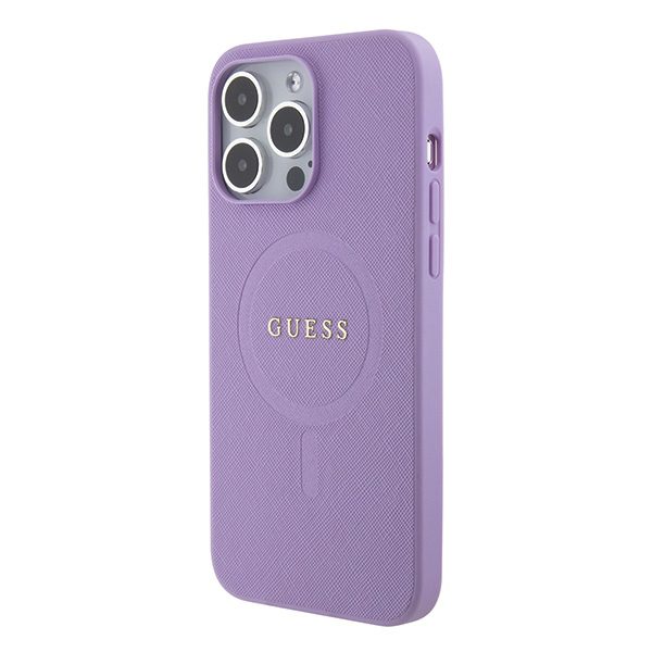 357977_oryg Guess case for iPhone 15 Pro 6,1" GUHMP15LPSAHMCU purple hardcase Saffiano MagSafe