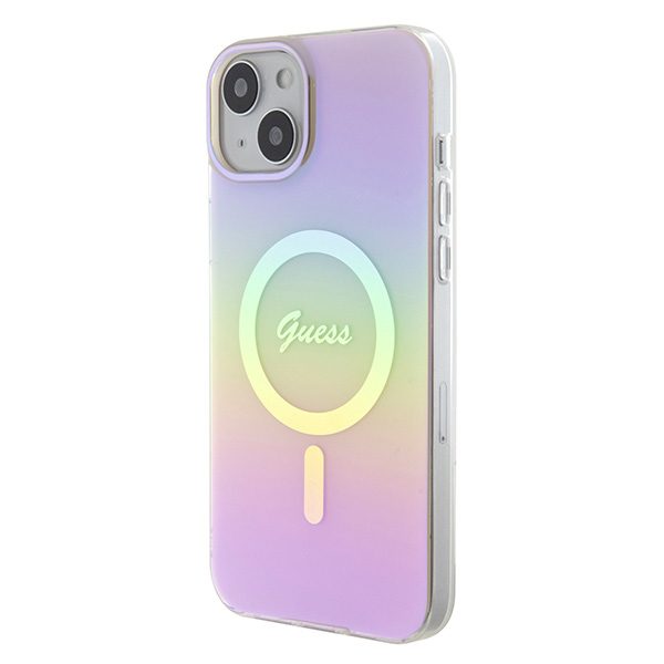 Guess case for iPhone 15 6,1" GUHMP15SHITSP pink hardcase IML Iridescent MagSafe
