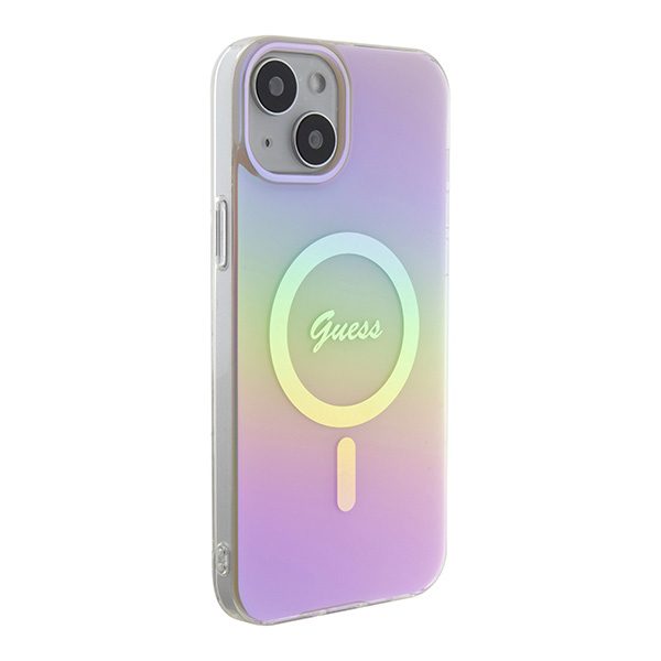Guess case for iPhone 15 6,1" GUHMP15SHITSP pink hardcase IML Iridescent MagSafe